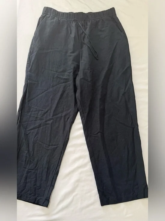 H&M Navy Blue Women's Linen Blend Drawstring Waist Trousers size Small