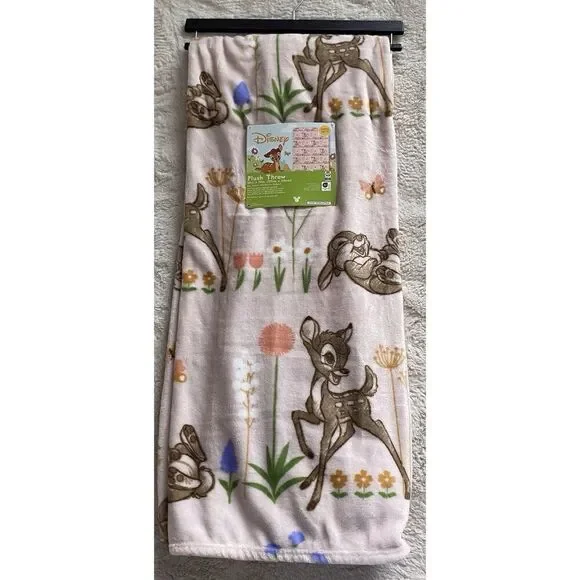 Disney Bambi & Thumper Forest Floral Flower‎ Plush Throw Blanket 50” X 70” NEW