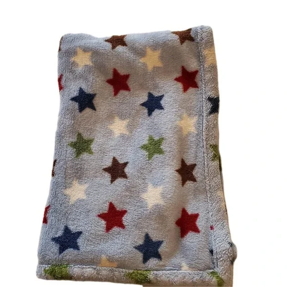 Tiddliwinks baby blanket‎ Blue Stars Soft Fleece Green Red White