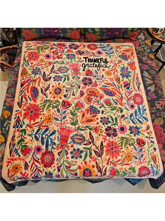 Natural Life Cozy Throw Blanket NWT Thankful Grateful folk flower floral