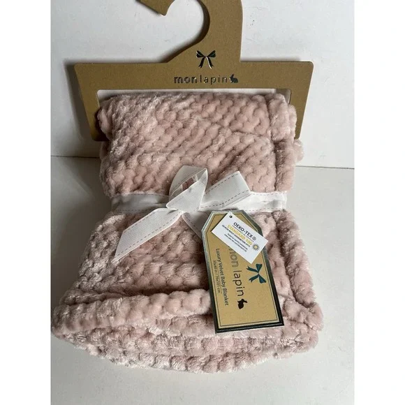 Baby Blanket Pink Super‎ Soft Luxury 30x40 Inch Mon Lapin Brand New With Bow Tag