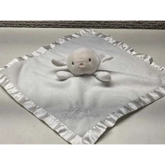 Stepping Stones Lamb Bless‎ This Child Satin Trim Baby Security Blanket Lovey