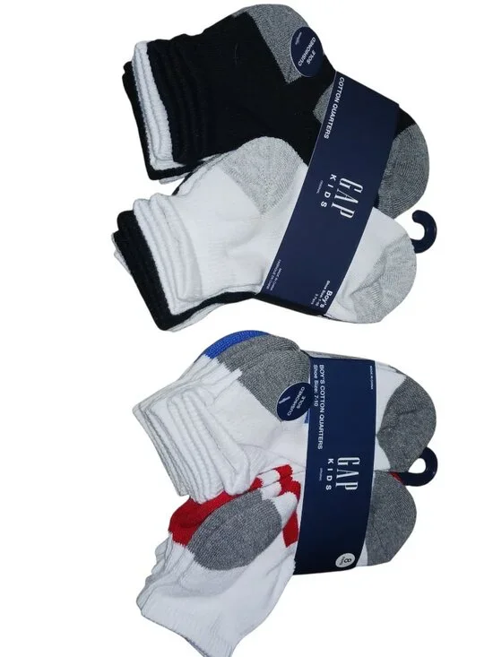 GAP Kids Boys Cotton Quarter Socks Bundle 16 Pairs NWT Size 7-10