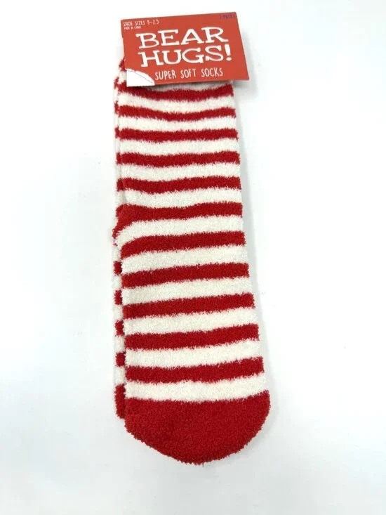 Target Kids Bear Hugs Super Soft Socks Red White Candy Cane Size 9-2.5 Holiday