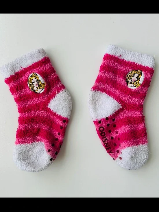 Disney Toddler Girl Pink and White Princess Aurora Non-Slip Socks