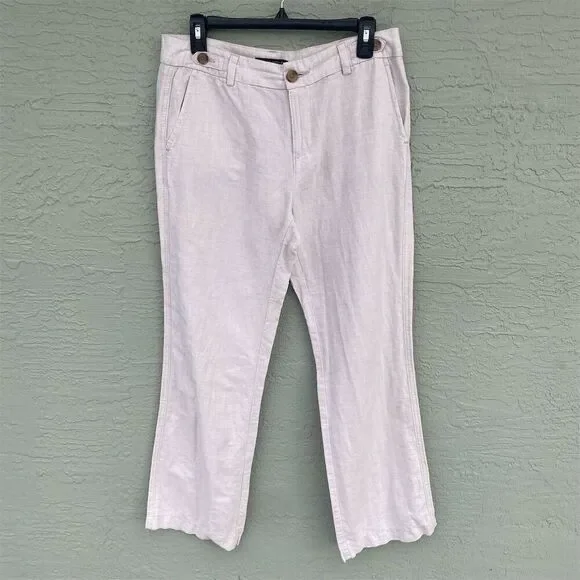 Banana Republic Women's Chino Pants Size 6 Beige Linen-Cotton Button