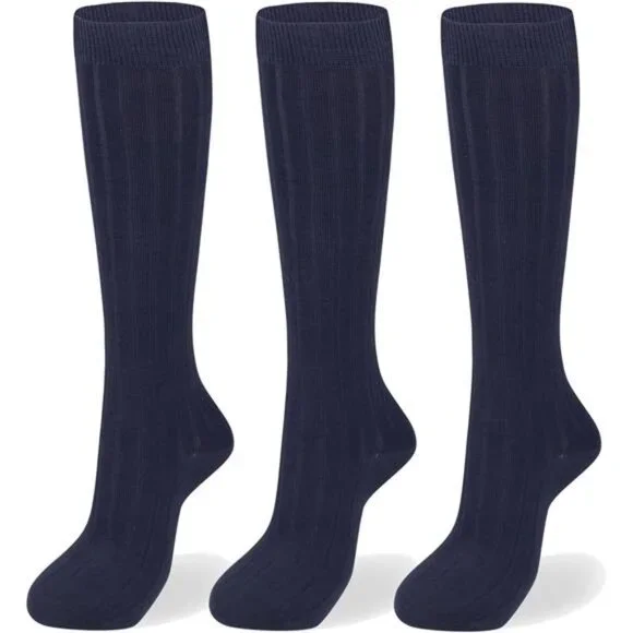 3 Packs‎ Unisex Black Soft Knee High School Uniform Socks for Boys and Girls