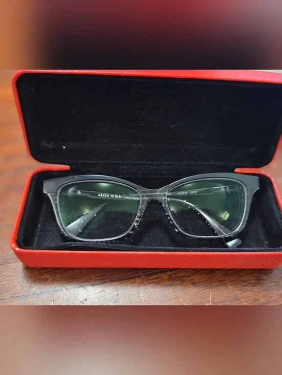 alain mikli (Model A03037) Women's Semi-Transparent Black Cat-Eye Glasses