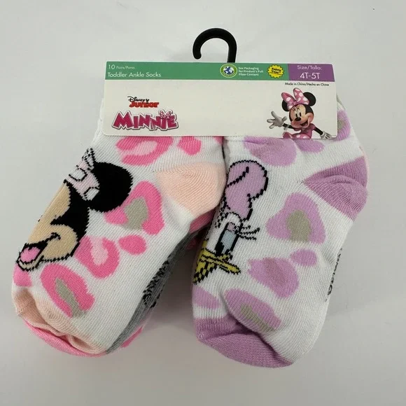 Disney Junior Minnie Mouse Toddler Ankle Socks 10 Pairs Pink White 4T-5T