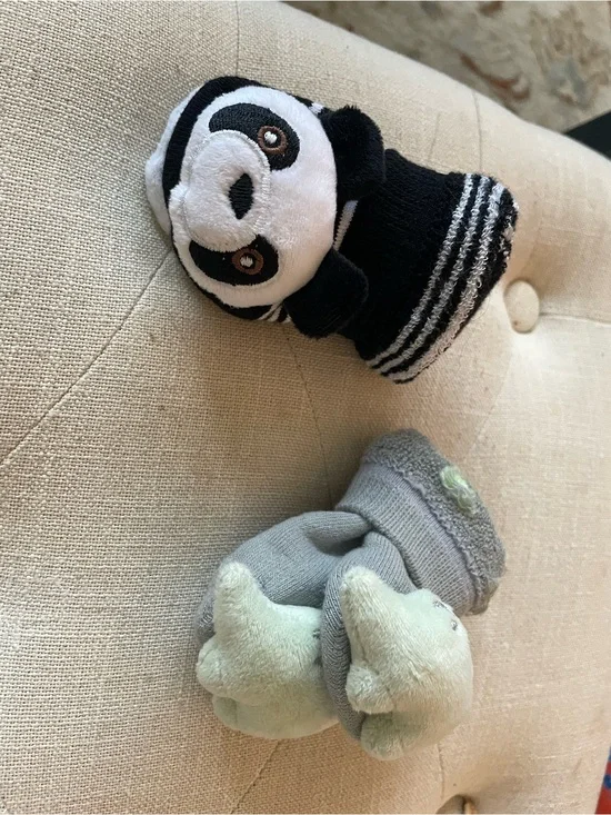 Set of two Dinosaur and Panda Rattle Socks
