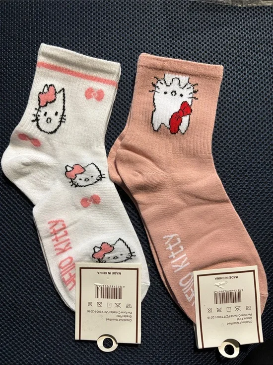Cute Hello Kitty Crew Socks - Pink & Cream Womens or teens