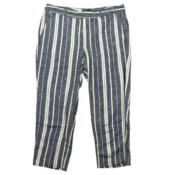 Banana Republic Pants Women's 10 Blue White Avery Linen Striped Business Preppy