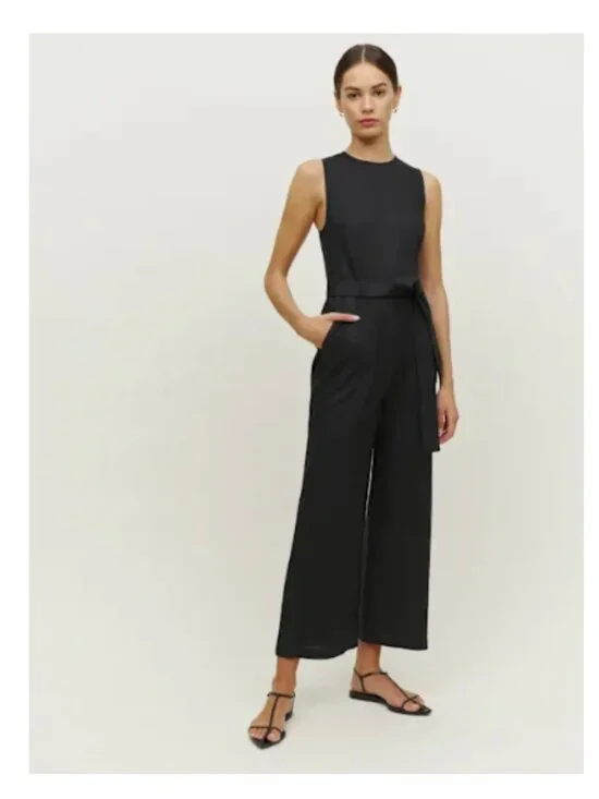 Reformation Naomi Linen Jumpsuit Black - Size 8