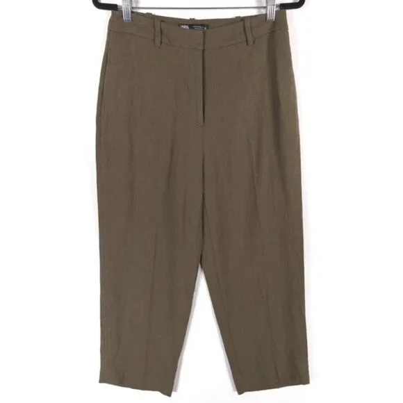NWOT ZARA LINEN Blend Wide Leg‎ Knit Pants Trousers Crop 2753/220/505 MEDIUM