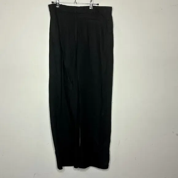 H&M‎ Black Linen Blend Pockets High Rise Wide Leg Trouser Pants Women's Size 12