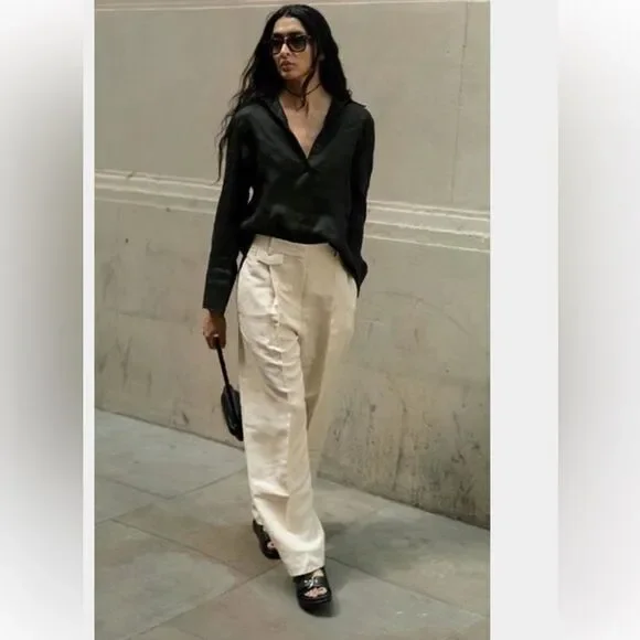 COS Relaxed Linen Blend Wide Leg Pants NWT