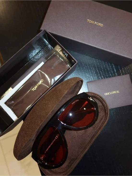 Tom Ford Black Frame Sunglasses with Red Lenses