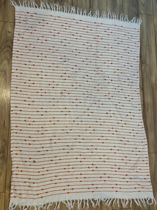Cotton Hand Woven XL party towel Throw in Rust Dot Stripe