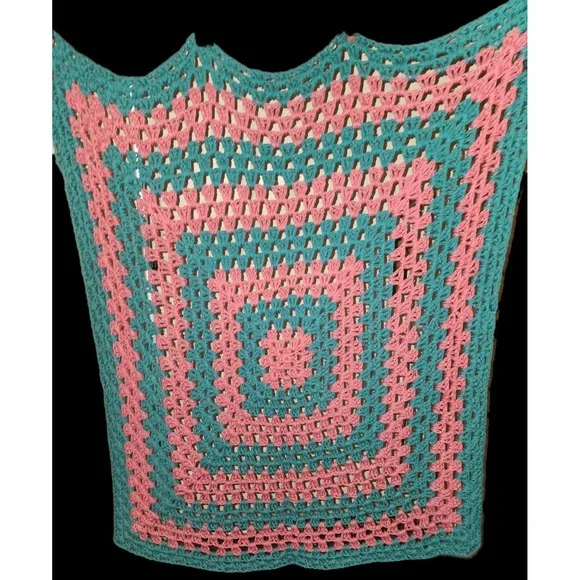 Handmade Throw Teal And Pink Approximately 34x32 Baby‎ Blanket