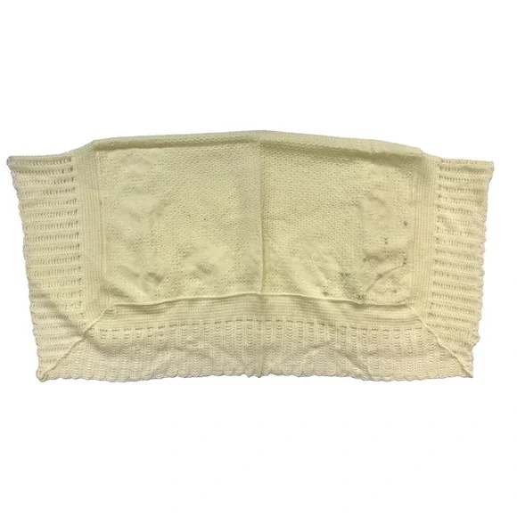 Vintage Cradle Knit Baby Blanket Japan Acrylic Yellow Embroidered Border 34x30‎