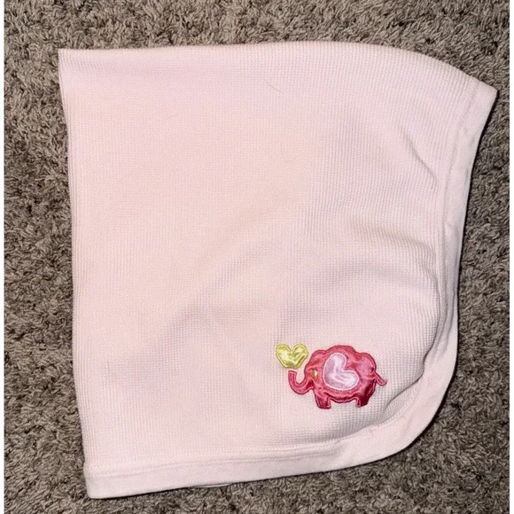 SWIGGLES Baby Blanket Thermal Waffle Weave Pink Elephant Hearts 31