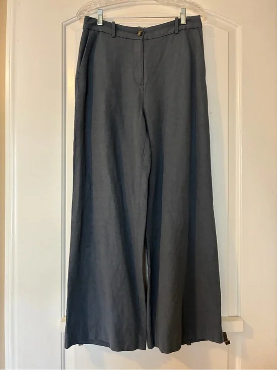 H&M Wide-Leg Linen Blend Pants in Slate Blue