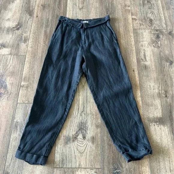 Reformation Pants Foldover Waistband Pleated Cuffed Hem Pockets Size 4 Black