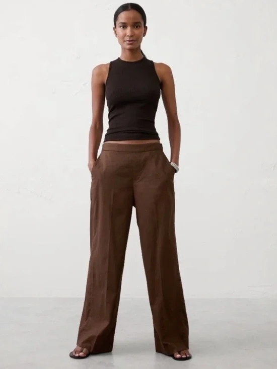 NWT BANANA REPUBLIC SIZE M Hayden Wide Leg Linen Blend Pull On pant pants brown