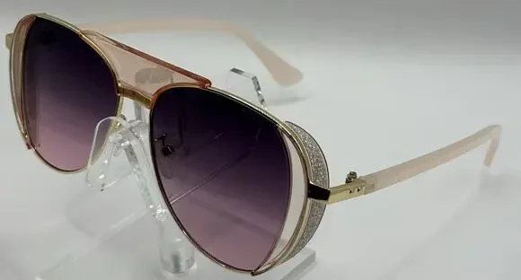 ShadeShaks SK10592 Sunglasses Pink Gold Glitter Aviator UV400 Gradient Lens
