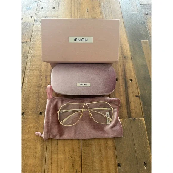 Miu Miu MU 54SS Gold Aviator Eyeglasses Clear Blue Lens Frames New in Case
