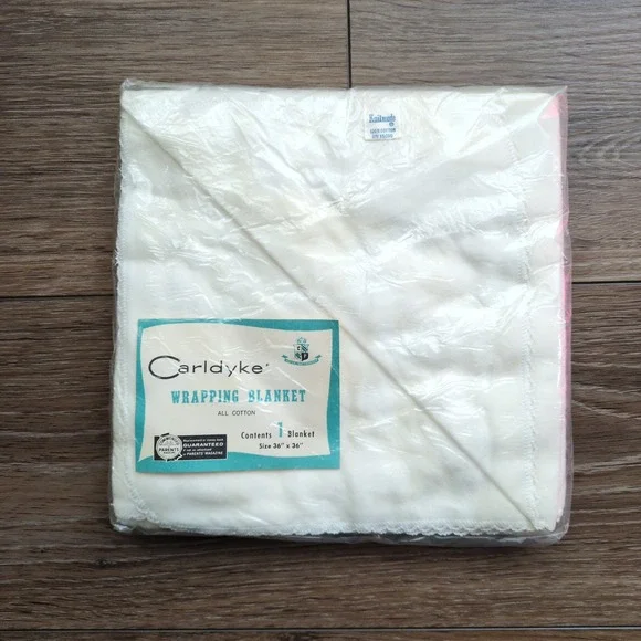 NOS Vtg 60s‎ Carldyke Wrapping Baby Blanket White Cotton Knitmode 36x36 Sealed