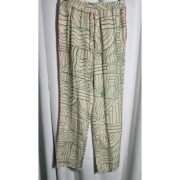 ZARA Graffiti Linen‎ Blend Pants S Boho Festival Summer Flare Multicolor NWOT
