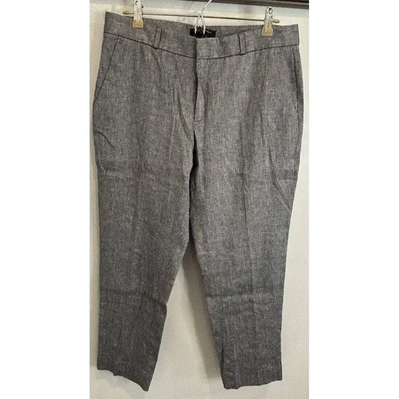 Banana Republic Avery Crop Pants Linen Blend Stretch Chambray Blue Textured New