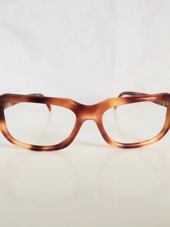 Vintage Binocle Orange Tortoiseshell Acetate Eyeglass Frames Squarish Retro