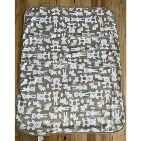Carters Brown Tan White Animal Shapes‎ Baby Blanket Sherpa Teddy Bear Leaf