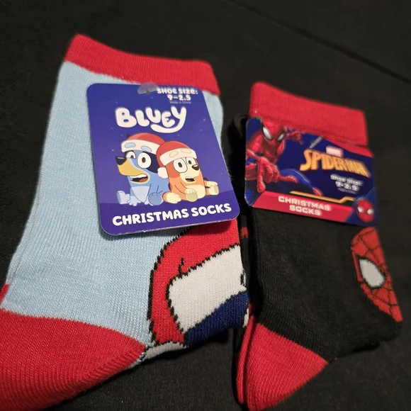 Bluey Marvel Spiderman Christmas Socks Kids Stocking Stuffer NWT‎ Size 9-2.5