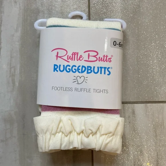 NWT RuffleButts Neutral Mellow Rainbow Stripe Footless Ruffle Tights, 0-6M