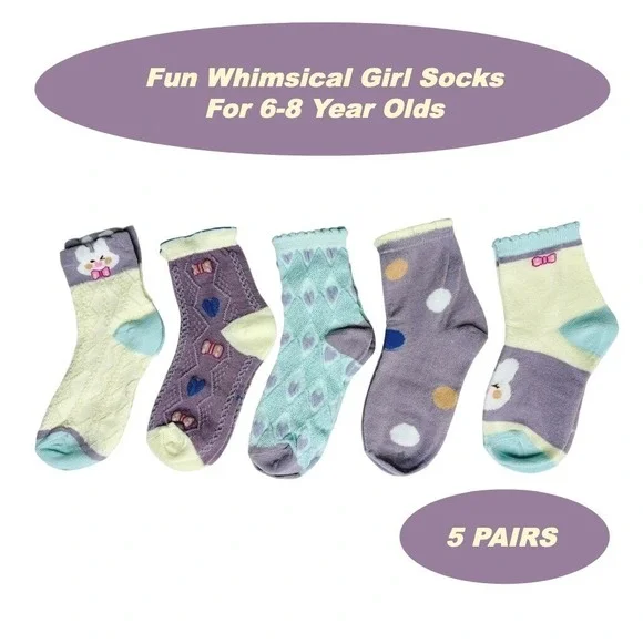 Calcetines Para Piñas (6-8 Años) 5 Pares Estilo Caprichoso‎ Tonos Pastel