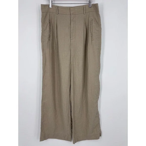 Everlane The Linen Way High Pants Womens 12  Tan European Linen Wide Leg Coastal