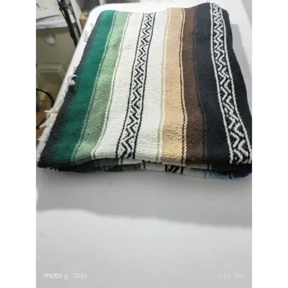 Handwoven Mexican Falsa Blanket - Blue Gray White Diamond Weave Throw