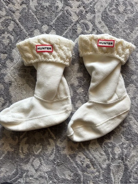 Kids Hunter Cream Knit-Cuff Boot Sock Liners with Branded Patch