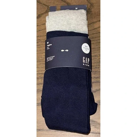 Gap Kids Tights  2 pairs Navy Blue + Gray Medium Organically Grown Cotton 7-10 y