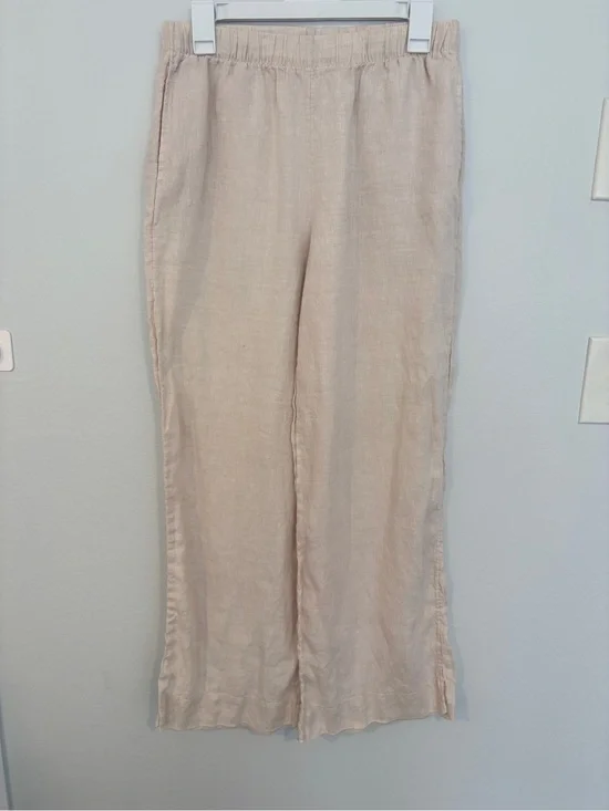 H&M 100% linen Beige Linen-Blend Wide Leg Pants with pockets