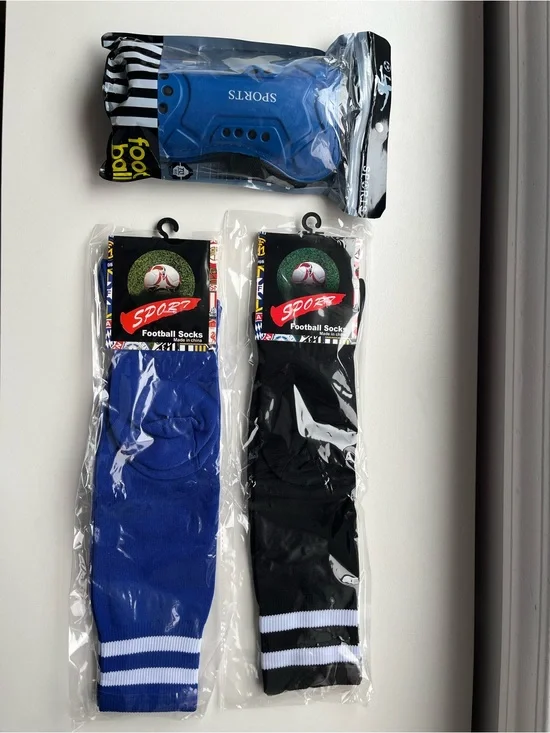BRAND NEW sealed Kids sports soccer Football Socks Blue Black shin guards medium
