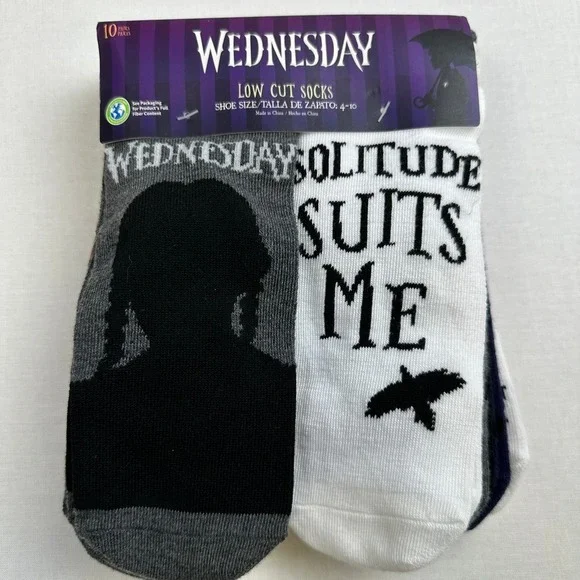 Wednesday Low Cut Socks 10 Pairs Girls Gothic Graphic‎ 4-10