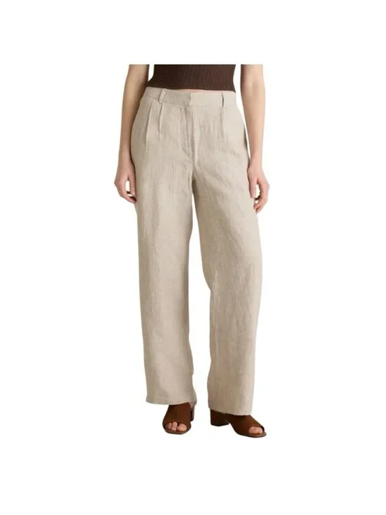 Quince 100% European Linen Pleated Trousers Size 14 Flax High Rise Pants Lined