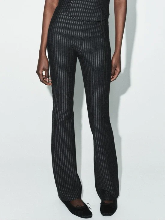 Zara NWT dark gray Pinstripe stretchy slim fit thick legging pants