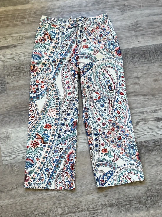 Sézane Martin Crop Paisley Cotton Linen Cropped Trousers Size 42 NWT