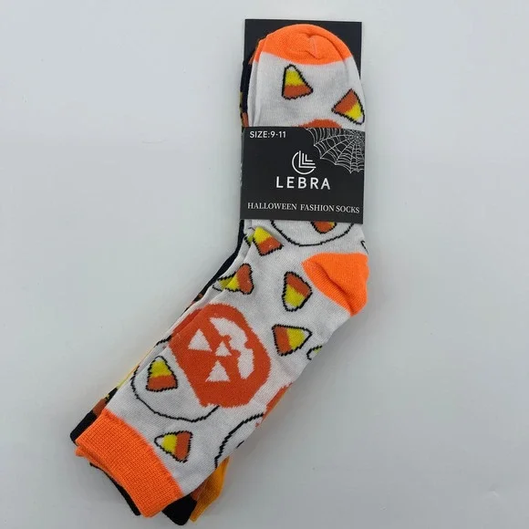 Halloween Fashion Socks 3 Pair Kids Size 9-11 Candy‎ Corn Pumpkin Black Cats