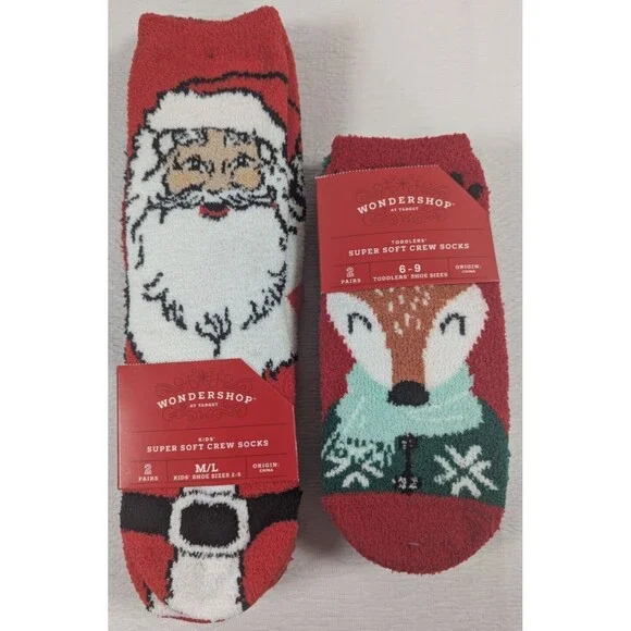 Wondershop  2-Pair Toddler (Shoe 6-9) - 2-Pair Kids (Shoe 2-5) - Christmas Socks